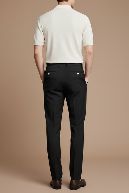 Pantalon À Pince Noir Plissé Élégant Classique Homme - Gabardine - vue 2