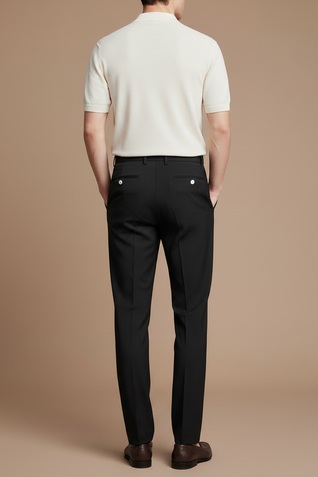 Pantalon À Pince Noir Plissé Élégant Classique Homme - Gabardine - vue 2