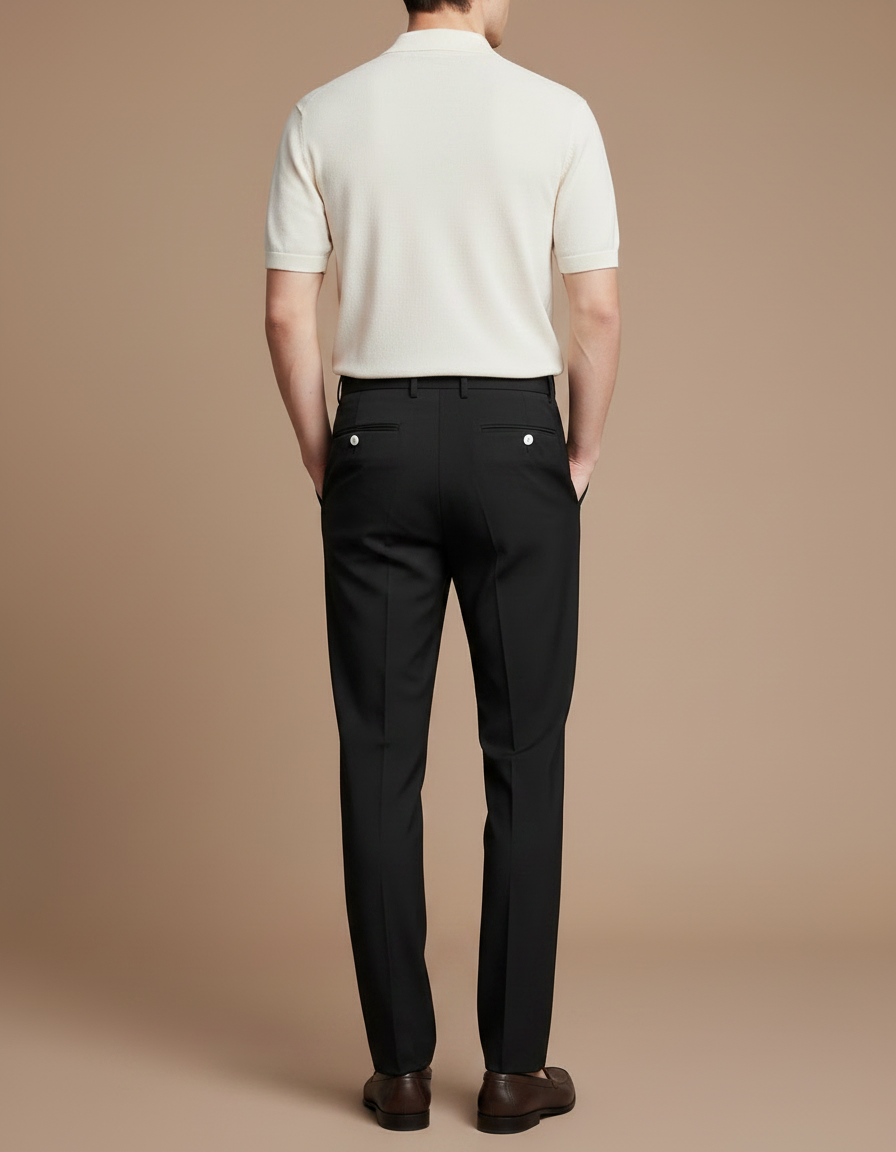 Pantalon À Pince Noir Plissé Élégant Classique Homme - Gabardine - vue 2