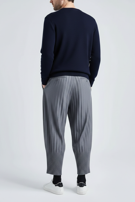 Pantalon À Pince Plissé Ample Gris Décontracté Homme - Polyester - vue 2