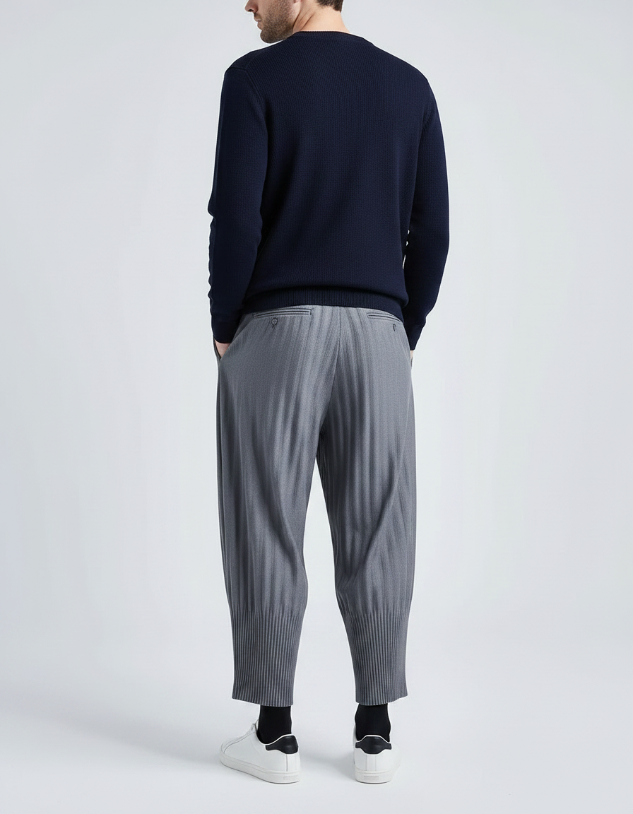 Pantalon À Pince Plissé Ample Gris Décontracté Homme - Polyester - vue 2