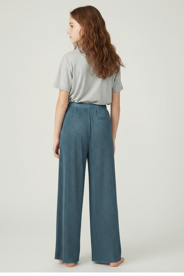 Pantalon À Pince Bleu Plissé Ample Scintillant Enfant - Polyester - vue 2