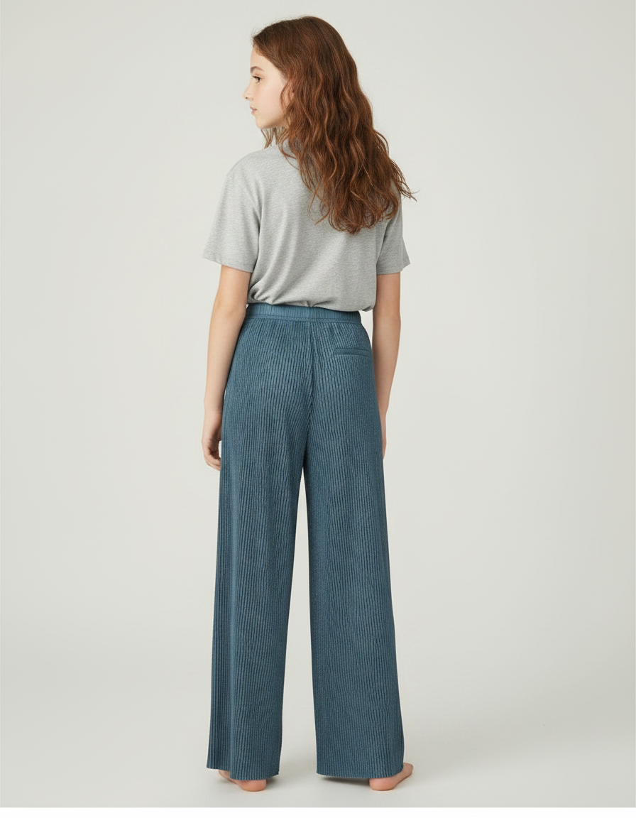 Pantalon À Pince Bleu Plissé Ample Scintillant Enfant - Polyester - vue 2