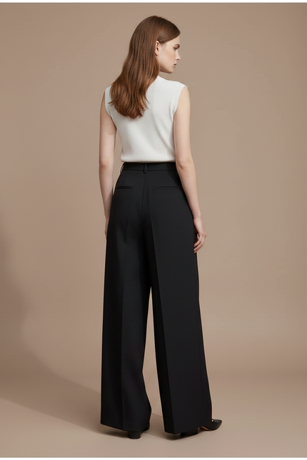 Pantalon À Pince Noir Ample Plissé Fluide Élégant - Polyester - vue 2