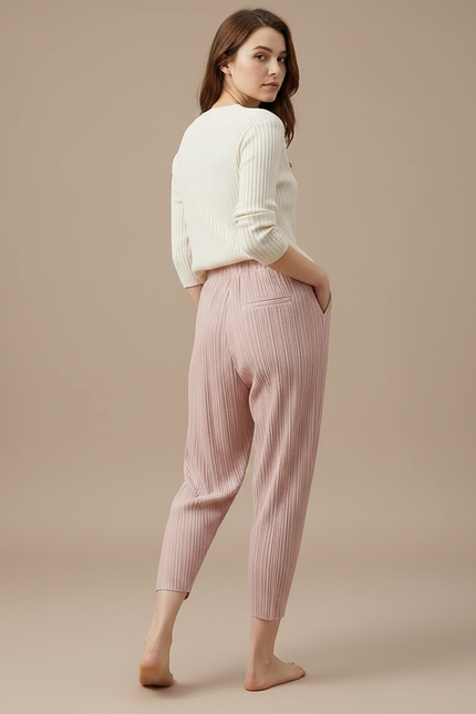 Pantalon À Pince Rose Plissé Ample Décontracté Femme - Maille - vue 2