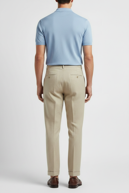 Pantalon À Pince Beige Lin Plissé Droit Léger - vue 2