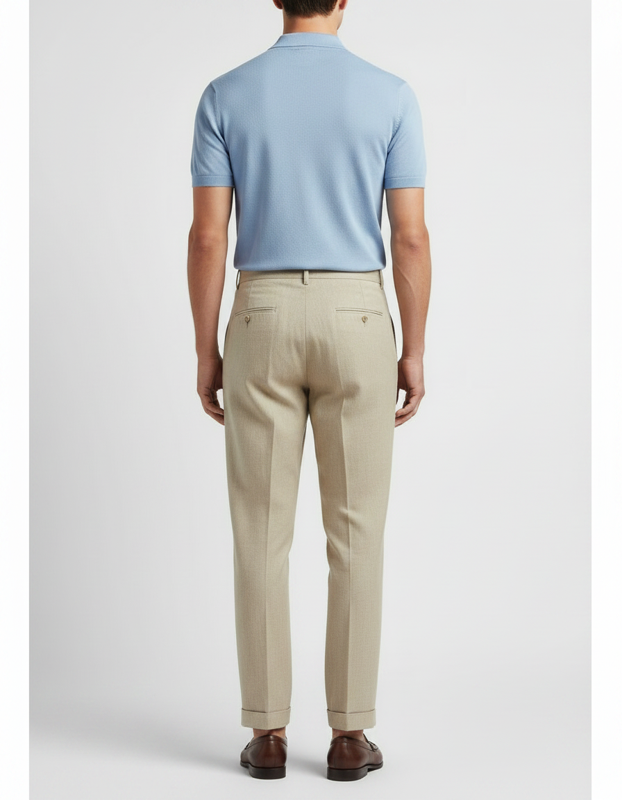 Pantalon À Pince Beige Lin Plissé Droit Léger - vue 2