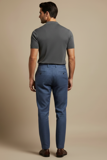 Pantalon À Pince Bleu Lin Plissé Décontracté Homme - vue 2