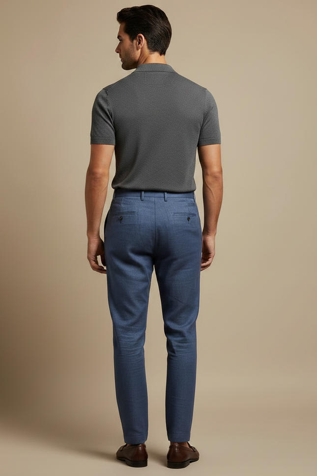 Pantalon À Pince Bleu Lin Plissé Décontracté Homme - vue 2