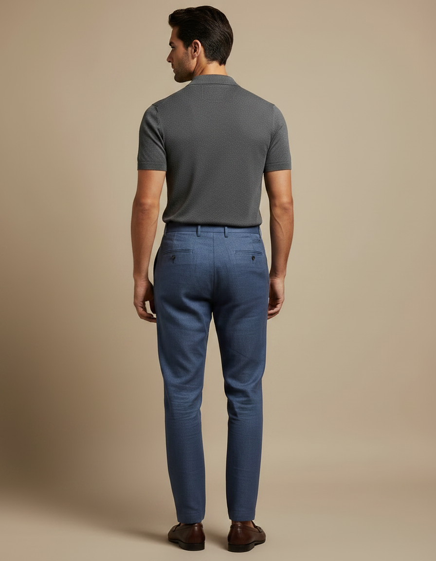 Pantalon À Pince Bleu Lin Plissé Décontracté Homme - vue 2
