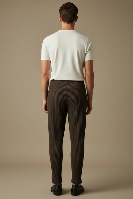 Pantalon À Pince Plissé Marron Droit Décontracté Homme - Cordé - vue 2
