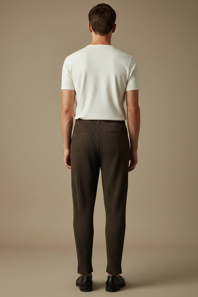 Pantalon À Pince Plissé Marron Droit Décontracté Homme - Cordé - vue 2