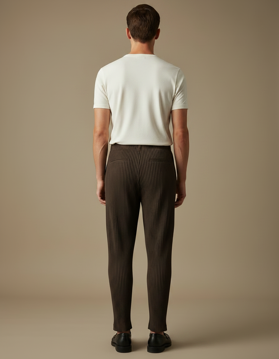 Pantalon À Pince Plissé Marron Droit Décontracté Homme - Cordé - vue 2