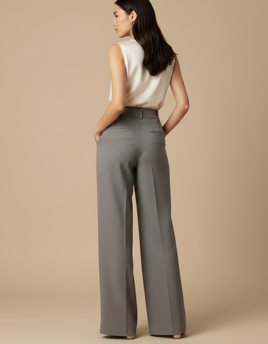 Pantalon À Pince Gris Large Fluide Élégant Femme - Polyester - vue 2