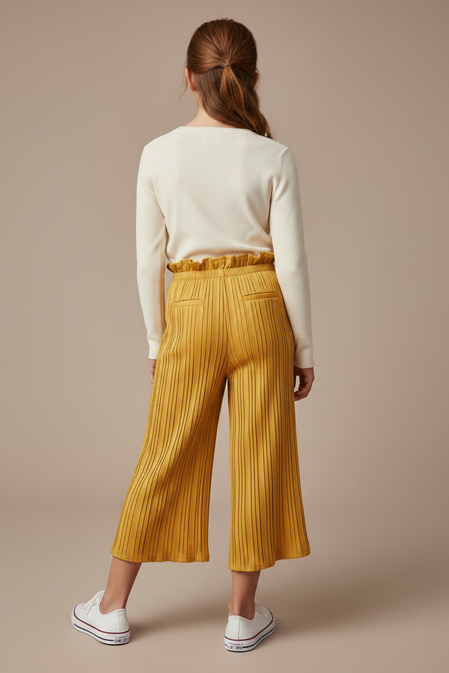 Pantalon À Pince Plissé Ample Jaune Fille Décontracté - Polyester - vue 2