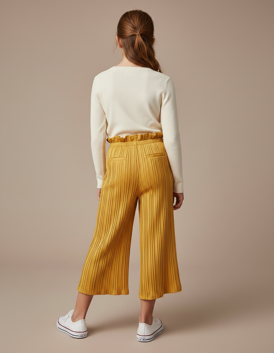 Pantalon À Pince Plissé Ample Jaune Fille Décontracté - Polyester - vue 2