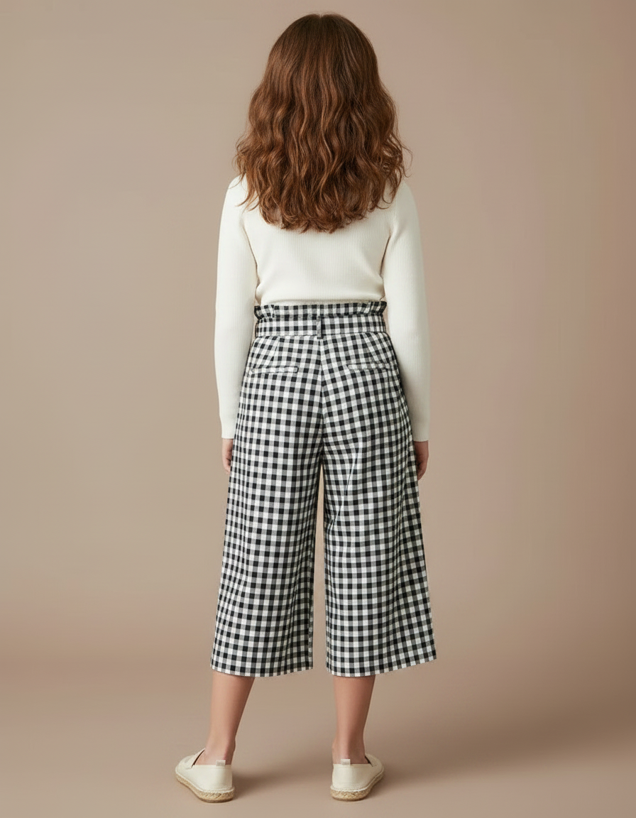 Pantalon À Pince Vichy Fluide Ample Fille - Imprimé Viscose - vue 2