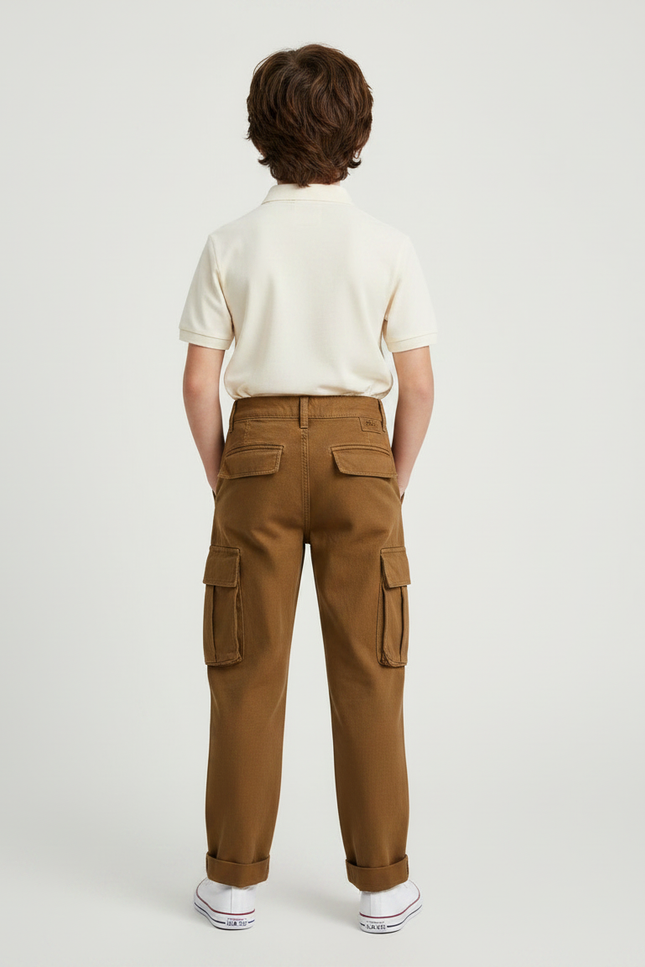 Pantalon À Pince Cargo Marron Ample Décontracté Enfant - Toile - vue 2