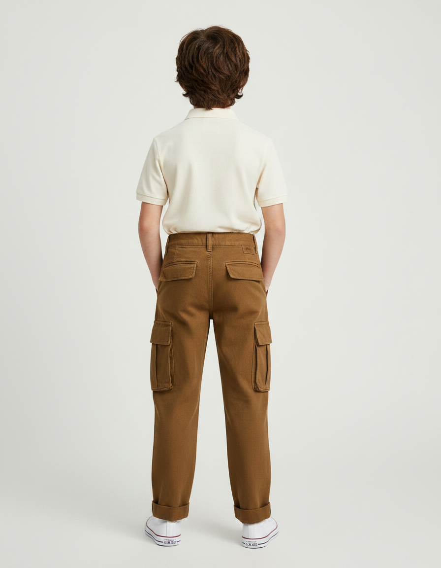 Pantalon À Pince Cargo Marron Ample Décontracté Enfant - Toile - vue 2