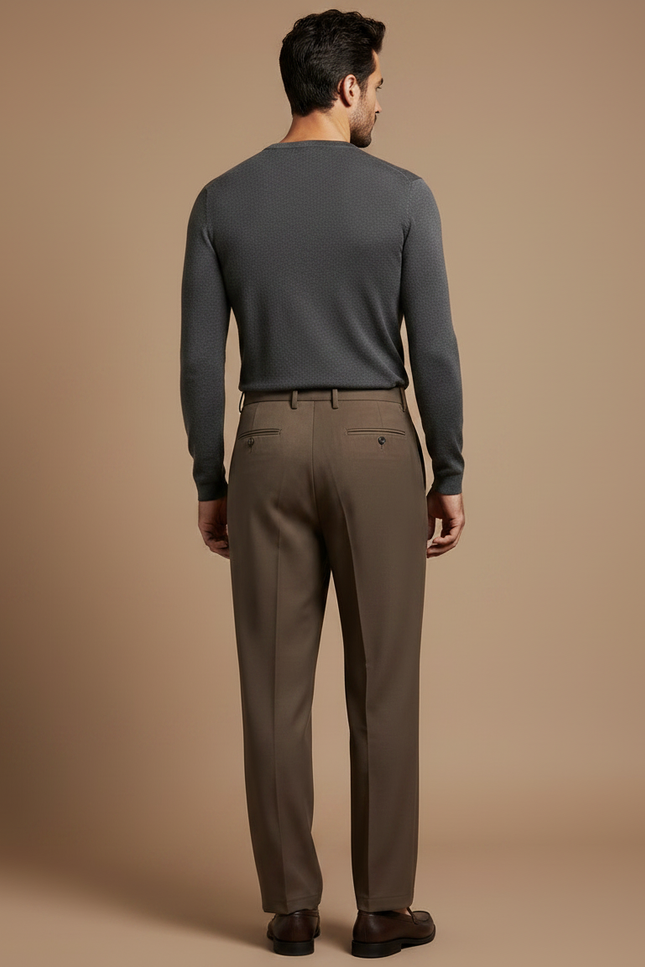 Pantalon À Pince Marron Plissé Droit Décontracté Homme - Gabardine - vue 2