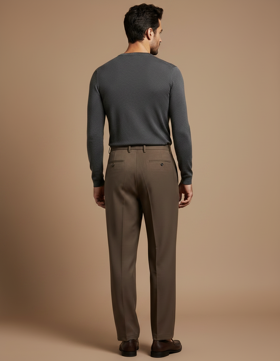 Pantalon À Pince Marron Plissé Droit Décontracté Homme - Gabardine - vue 2