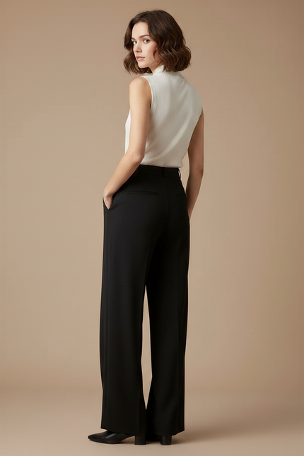 Pantalon À Pince Noir Fluide Plissé Décontracté Femme - Polyester - vue 2