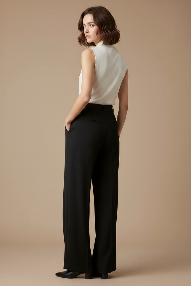 Pantalon À Pince Noir Fluide Plissé Décontracté Femme - Polyester - vue 2