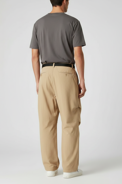 Pantalon À Pince Beige Ample Plissé Nylon Décontracté - Polyester - vue 2