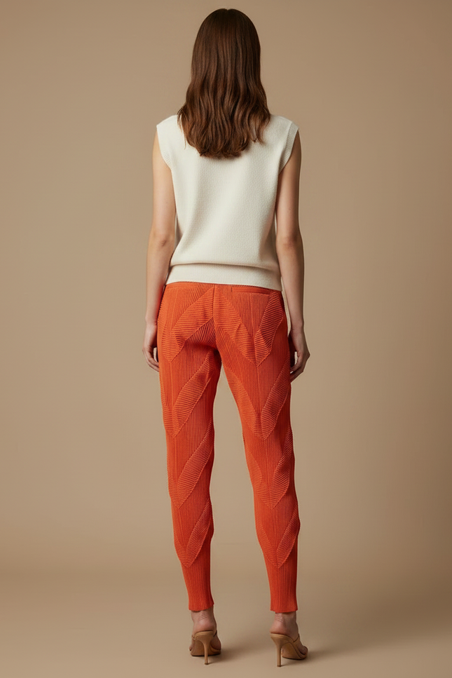 Pantalon À Pince Plissé Orange Sculptural Élastique - Polyester - vue 2