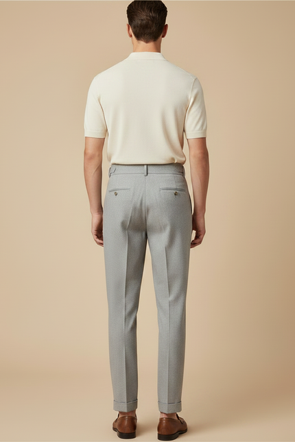 Pantalon À Pince Gris Plissé Taille Haute Élégant - Laine - vue 2