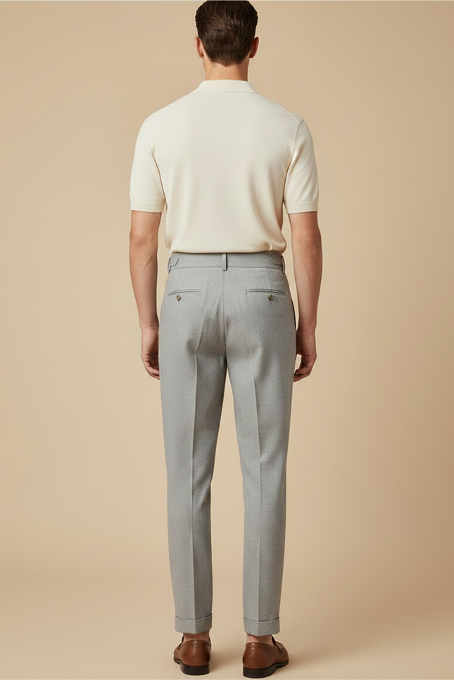 Pantalon À Pince Gris Plissé Taille Haute Élégant - Laine - vue 2