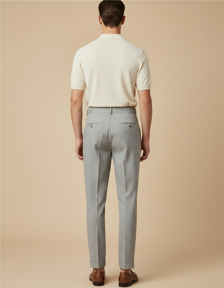 Pantalon À Pince Gris Plissé Taille Haute Élégant - Laine - vue 2