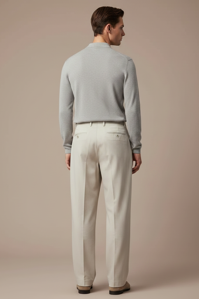 Pantalon À Pince Beige Ample Plissé Décontracté Homme - Gabardine - vue 2
