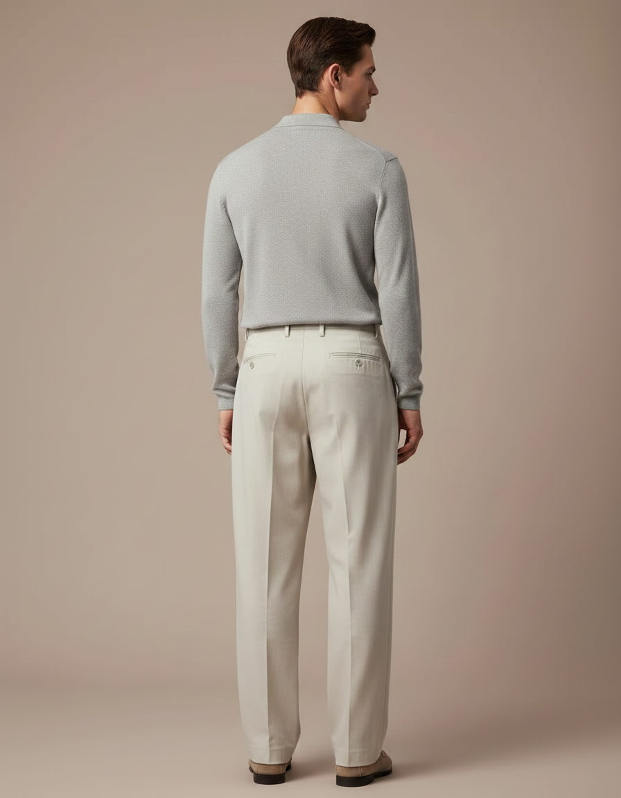 Pantalon À Pince Beige Ample Plissé Décontracté Homme - Gabardine - vue 2