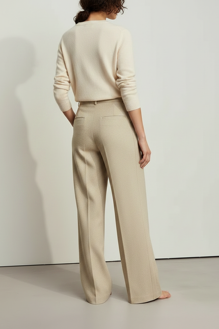 Pantalon À Pince Beige Ample Plissé Hiver - Laine - vue 2