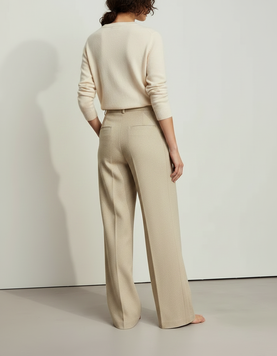 Pantalon À Pince Beige Ample Plissé Hiver - Laine - vue 2