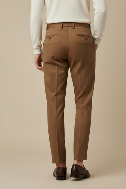Pantalon À Pince Marron Droit Plissé Fluide Homme - Gabardine - vue 2