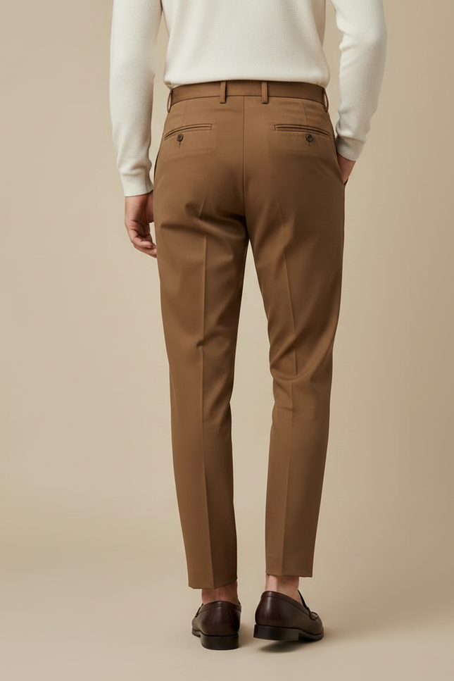 Pantalon À Pince Marron Droit Plissé Fluide Homme - Gabardine - vue 2