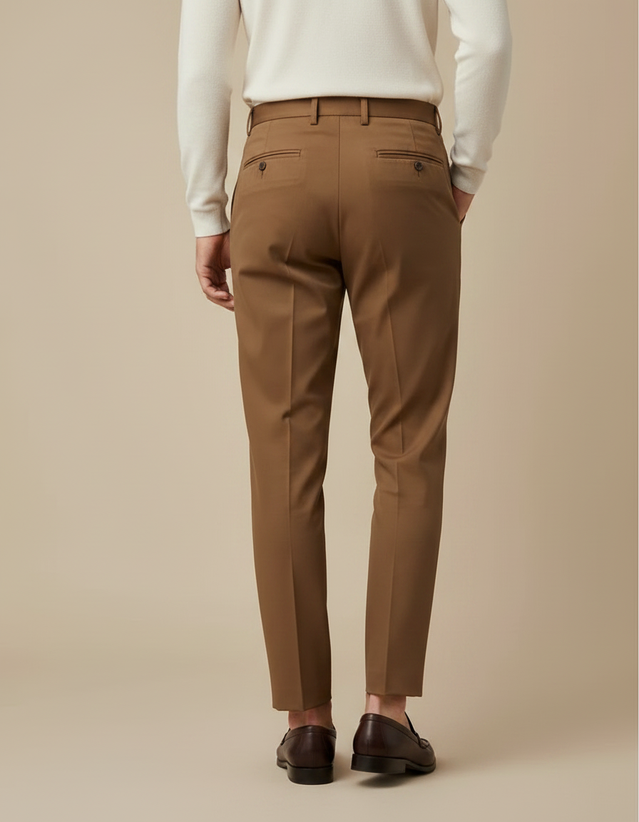 Pantalon À Pince Marron Droit Plissé Fluide Homme - Gabardine - vue 2