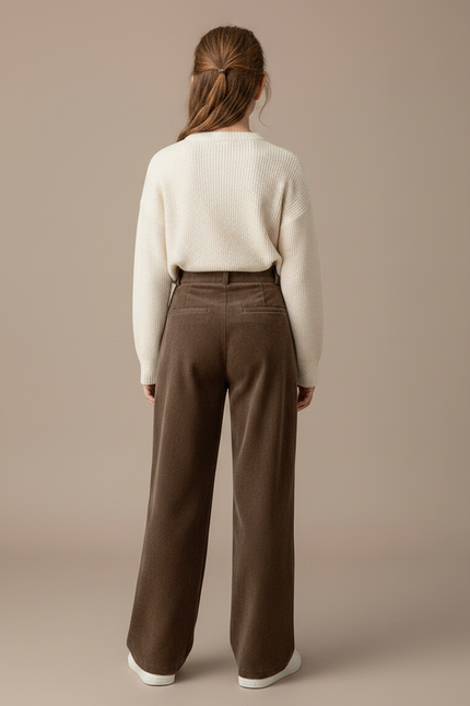 Pantalon À Pince Marron Côtelé Plissé Ample Fille - Cordé - vue 2