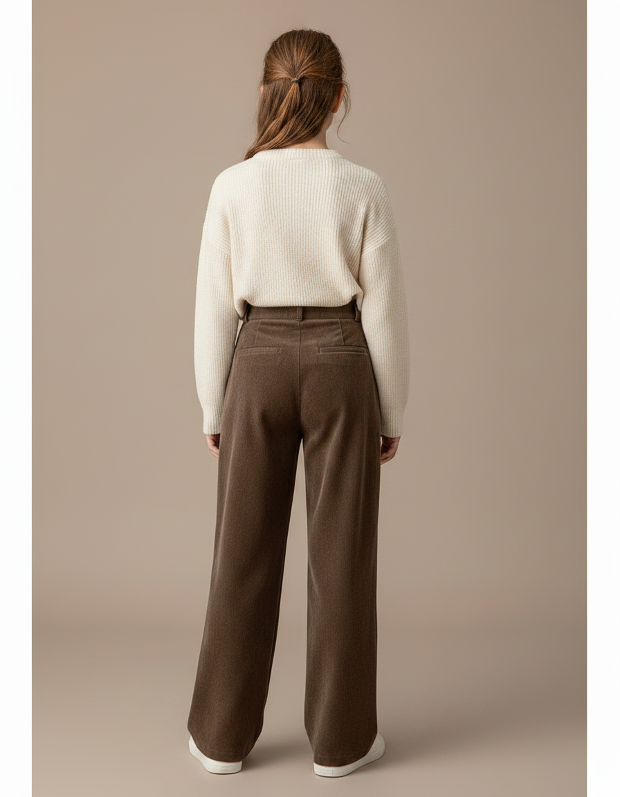 Pantalon À Pince Marron Côtelé Plissé Ample Fille - Cordé - vue 2