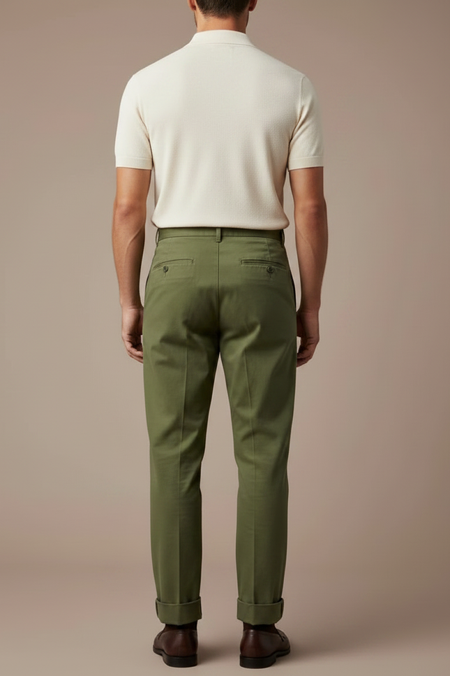Pantalon À Pince Kaki Coton Plissé Décontracté Ajustable - vue 2