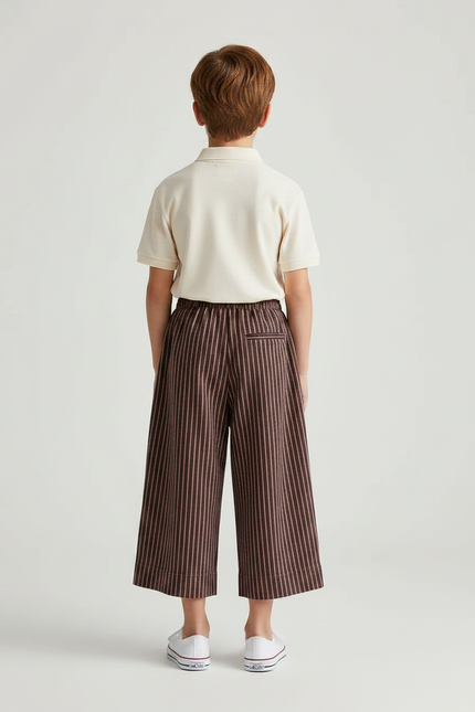 Pantalon À Pince Marron Rayé Ample Coton Enfant - vue 2