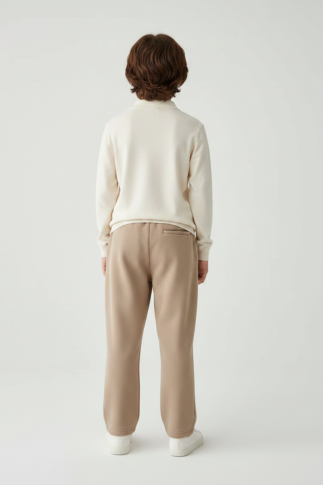 Pantalon À Pince Beige Ample Molleton Enfant Décontracté - vue 2