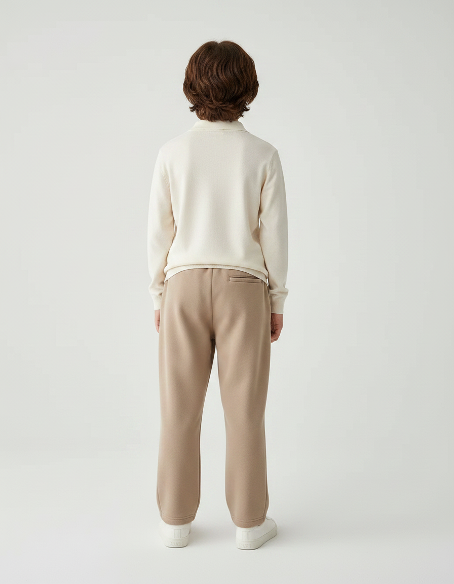 Pantalon À Pince Beige Ample Molleton Enfant Décontracté - vue 2