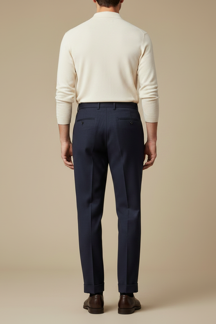 Pantalon À Pince Bleu Marine Droit Plissé Homme - Gabardine - vue 2