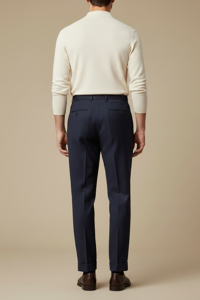 Pantalon À Pince Bleu Marine Droit Plissé Homme - Gabardine - vue 2