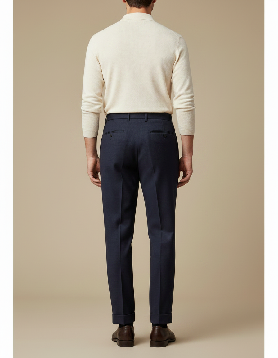 Pantalon À Pince Bleu Marine Droit Plissé Homme - Gabardine - vue 2