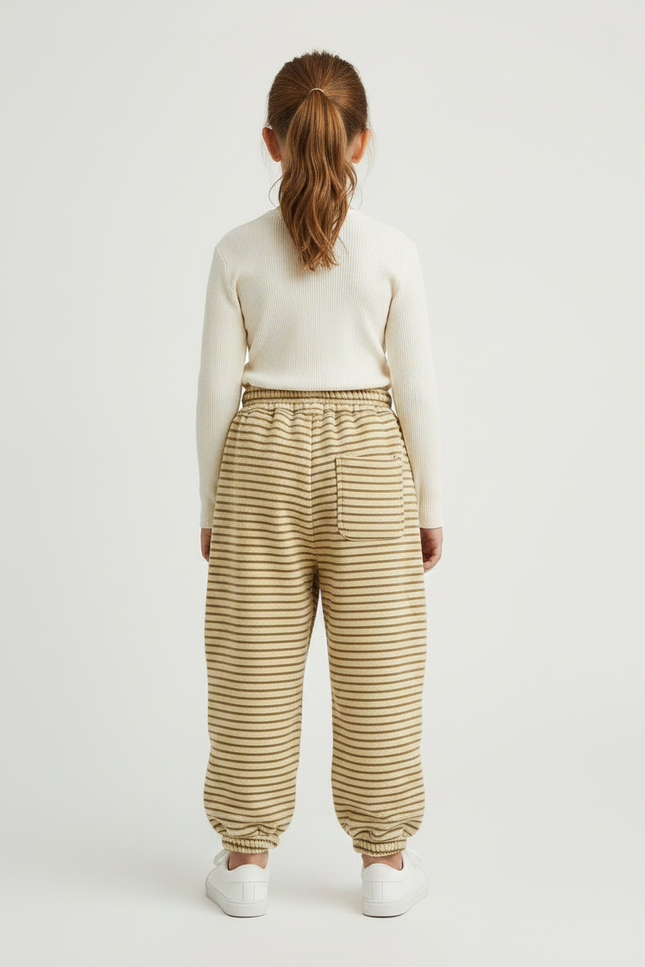 Pantalon À Pince Rayé Ample Beige Enfant - Molleton - vue 2