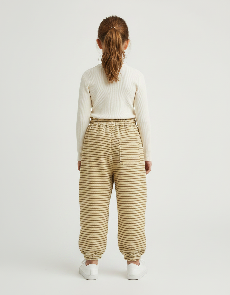 Pantalon À Pince Rayé Ample Beige Enfant - Molleton - vue 2